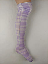 Load image into Gallery viewer, WOMENS 5-7 Pastel purple and white plaid over the knee tabi socks
