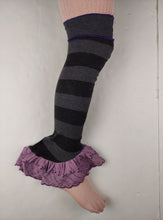 Load image into Gallery viewer, Striped purple ruffle leg warmers
