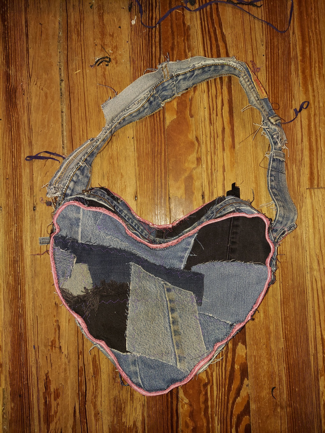 Recycled jeans heart shoulder bag
