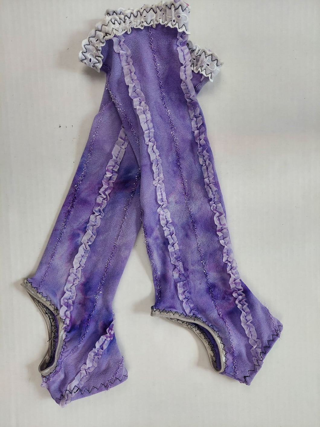 Purple lace stirrup stockings knee high