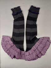 Load image into Gallery viewer, Striped purple ruffle leg warmers
