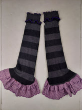 Load image into Gallery viewer, Striped purple ruffle leg warmers
