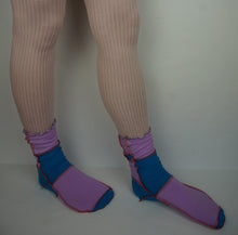 Load image into Gallery viewer, Reverse seams patchwork crew socks 5-7 lavender and blue
